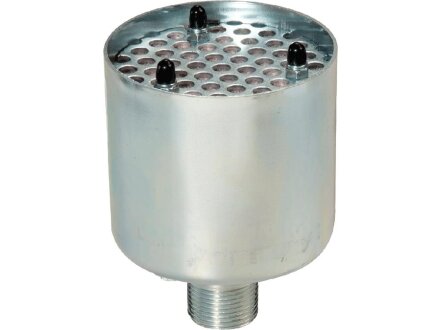 Mehrkammer-Schalldämpfer SD-MK-G1/1/2A-H-6-ST aus Stahl und Polyesterfilz mit zylindrischem Außengewinde