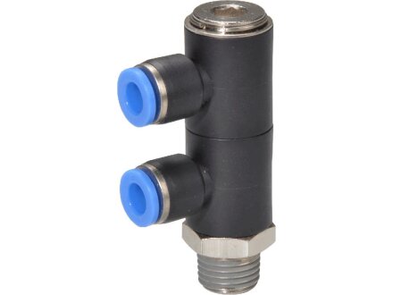 L-plug distributor 2-fold with hollow screw, 10mm hose, threaded R3 / 8a, STVS-QLCKH2-R3 / 8a-10 KU-SBR-V1-M120