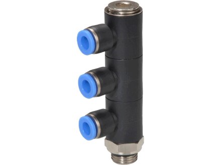L-plug distributor 3-fold with hollow screw, tube 4mm, G1 / 8a, STVS-QLCKO3-G1 / 8a-4-KU-SBR-V1-M120