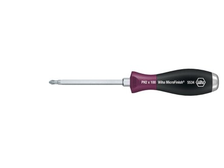 Wiha MicroFinish screwdriver series 5534, Phillips (PH) with continuous hexagonal blade and solid steel cap