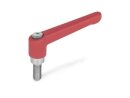 adjustable clamping levers, stainless steel, textured finish red, M5x20