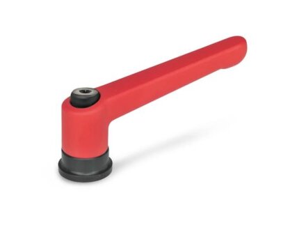 adjustable clamp levers with clamping force transmission, M8 / red textured finish