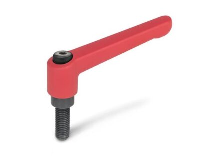 adjustable clamping lever, screw, red, M5x12mm, lever 45mm