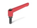 adjustable clamping lever, screw, red, M5x12mm, lever 45mm