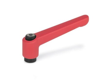 adjustable clamping lever with internal thread M6, lever 63 mm, red-textured finish