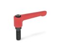 Adjustable clamping lever straight, with screw M8x25 / red