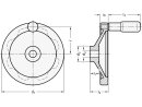 Disc handwheel with rotatable Handle, 100mm diameter, 10mm bore with keyway