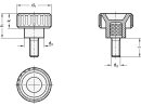 ELESA-Rändelschraube mit Edelstahl Gewindestift, Durchmesser 20mm, M5x10mm