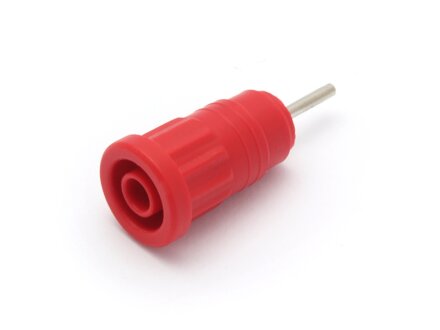 Safety built-in socket, Einpressversion, soldering contact for printed circuit boards, color red