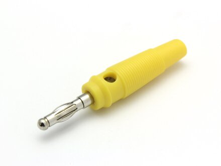 Conector banana con agujero transversal, contacto laminar, 4mm, color amarillo