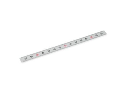 Plastic scale 100mm long, numbers vertically, zero centrally