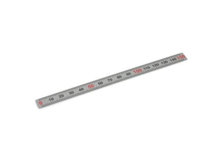 Stainless steel scale 100mm long, numbers horizontally, zero point left