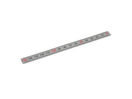 Stainless steel scale 750mm long, numbers horizontally, zero right
