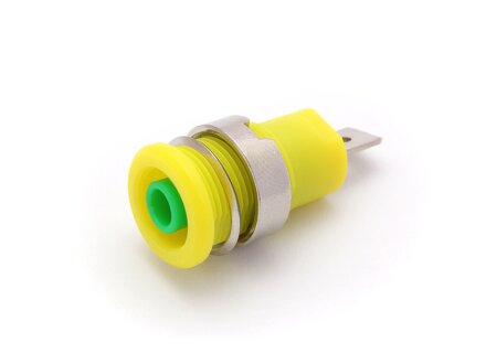 Sicherheits-Einbaubuchse, Flachstecker 6mm, VPE 10 Stück, Farbe gelb-grün