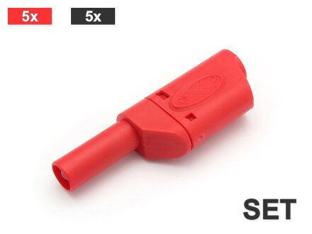 Sicherheits-Bananenstecker, stapelbar 4mm, 10 Stück im Set 5 rot, 5 schwarz
