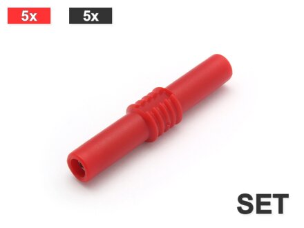 Connector for 4mm test leads, 19A, 10 pieces in a set (5 x 5 x red and black)