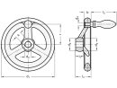 DIN aluminum handwheel, 140mm Ø, 14mm bore, with rotating handle