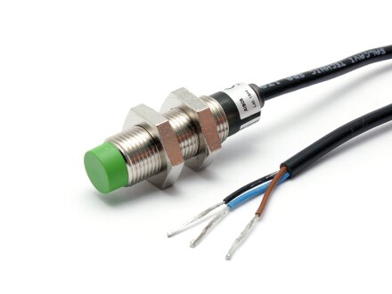 Détecteur Inductif IP67 avec 5m de câble, PNP Contact Normalement Ouvert (NO), M12 Fil Métallique, Pas à Fleur, Distance de Détection 8mm