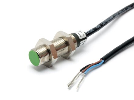 Sensor inductivo IP67 con cable de 5 m, PNP normalmente cerrado (NC), rosca metálica M12, enrasado, distancia de conmutación 4 mm