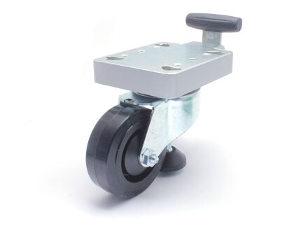 Rueda giratoria con pie de elevación, 80 mm, banda de rodadura PU negro, centro de rueda PA gris, ESD