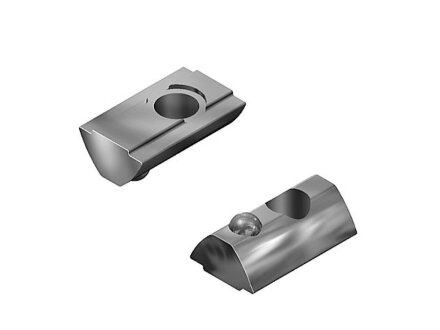Sliding block, 13.4x7.6mm, pivotable, slot 8, guide bar, M5, l=22mm, spring ball, galvanized steel