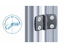 Plastic combination hinge 25.30, hinged on the left, detachable, pin in half 25, dimensions A1/A2 15.0/17.5 mm