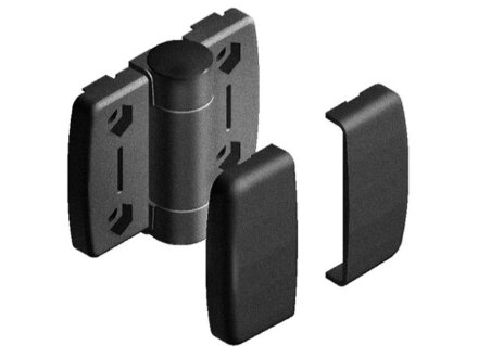 System hinge 40.40, plastic, with cover cap, dimension A1/A2 22.75mm, black