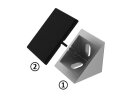 Angle bracket set 40, 40x40x40mm, slot 8, flat, zinc die-cast, aluminum colored powder-coated, including: 1x cover cap, 2x smooth slot nuts, spring ball, M8, slot 8, 2x lens head screws ISO7380, M8x16