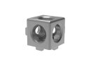 Cube connector set 20, 3D, slot 5, for 3 profiles, aluminum die-cast, painted silver, with 3x cover cap, PA, painted silver, with 3x screw ISO7380 M5x14, galvanized steel