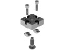 Plate connector set, 40x40, slot 10, aluminum die-cast, incl. 1x self-tapping screw, S12x30, with Torx, steel, galvanized, 2x hammer nut, slot 10, M6, web 3mm, steel, blue galvanized, 2x cylinder screw DIN 7984, M6x20, with Allen key and ni