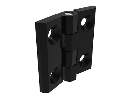 Metal hinge, 50x50mm, non-detachable, stainless steel axis, die-cast zinc, black powder-coated