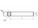 Draadstang, met kogel 22 mm, M20x125, sleutelwijdte 22, staal, verzinkt