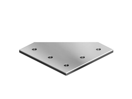 T-connection plate, 88.5x88.5mm, 90°, 5-hole, silver anodized E6/EV1