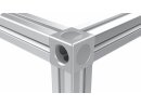 Kubusverbinder 40, 3D, sleuf 10, voor 3 profielen, spuitgietaluminium, kleur aluminium gelakt, met 3x afdekkap, PA, kleur aluminium gelakt