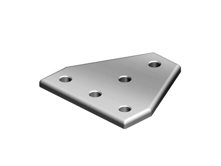 Placa de conexión en T, 87x87mm, 90 °, 5 agujeros, ø7mm, aluminio niquelado mate