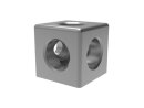 Juego de conectores de cubo 45, 3D, ranura 10, para 3 perfiles, aluminio fundido a presión, en blanco, 3 tapas, PA, negro, con 3 tornillos autorroscantes, S12x30, con Torx T50, acero, galvanizado