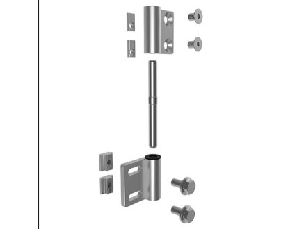 Hinge set heavy aluminum, adjustable, incl. 2 sliding blocks M8 slot 10 (096038), 2 hexagon screws DIN6921 - M8x16, 2 countersunk screws DIN7991 - M8x12, 2 sliding blocks M8 slot 8 (096018)