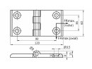 Metal hinge, 60x120mm, non-detachable, stainless steel...