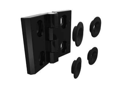 2D hinge, 76x60mm, not detachable, only adjustable in height, stainless steel axis, die-cast zinc, black powder-coated