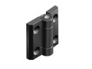 Locking hinge, 60x60mm, not detachable, with locking device and locking function, stainless steel axis, die-cast zinc, black powder-coated