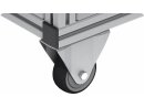 Ruota fissa D80 40/45 TPE ESD color alluminio verniciato a polvere. Per assemblare lalloggiamento, è necessario installare una rondella di sicurezza dentata per capacità ESD.