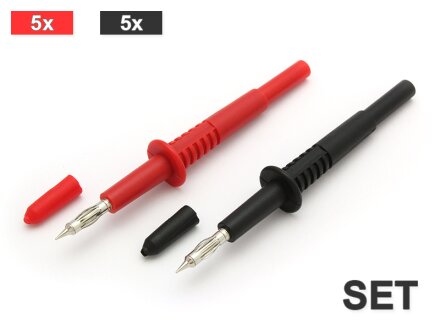 Safety test, plug 4mm, 10 pieces in a set (5 x red, 5 x black)