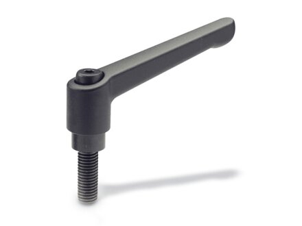 Adjustable clamping levers with external thread, size selectable