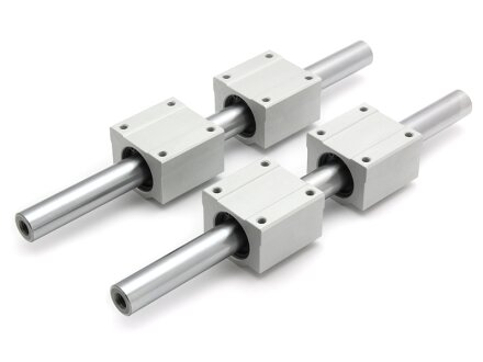 SET: 4x linear bearing SCE20UU / 2x precision shafts 20mm h6 sanded and hardened, 500mm, with threaded holes M10x25