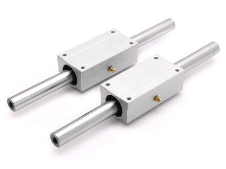 SET: 2x linear bearing SCE20LUU ground long version / 2x precision shafts 20mm h6 and cured 500mm, with threaded holes M10x25