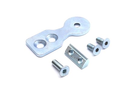 T-connector plate D30 (set), 1 sliding block slot 8, 2 screws DIN7991 - M6 x 14, 1 screw DIN 7991 - M6 x 20, galvanized steel