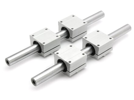 SET: 4x linear bearing SCJ20UU game adjustable / 2x precision shafts 20mm h6 sanded and hardened, 600mm, with threaded holes M10x25