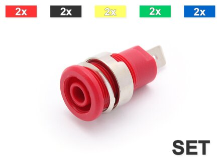 Sicherheits-Einbaubuchse, Flachstecker 6mm, 10 Stück im Set (5 Farben)