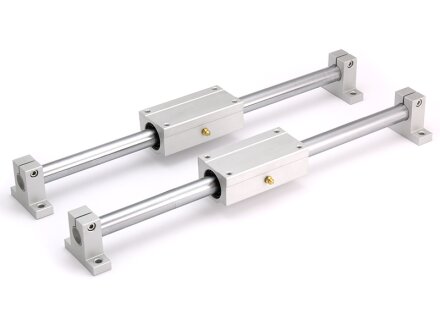 SET: 2x linear bearing SCE20LUU ground long version / 2x 20mm precision shafts h6 and hardened 140mm / 4x Shaft Support SH20 - EMS 1620B - L100