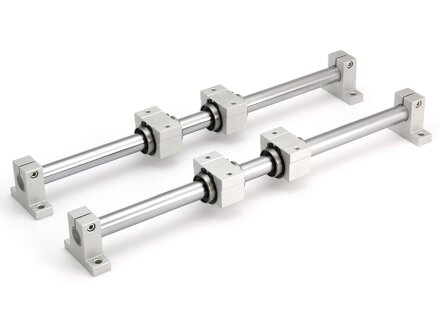 SET: 4x linear bearing SCE20SUU / 2x 20mm precision shafts h6 honed and hardened 140mm / 4x Shaft Support SH20 - EMS 1620B - L100